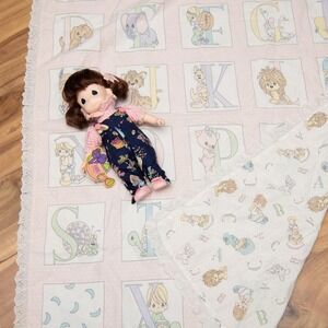 VTG Precious Moments Doll & Double Sided Alphabet Blanket Nostalgic Pastel
